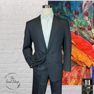 Vintage Just Men's 44R 38x30 Charcoal Gray Suit Ghost Stripe